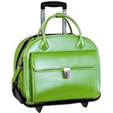 Ladies Leather Detachable Laptop Case on Wheels with Removable Sleeve- Green