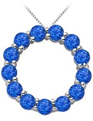 Blue Sapphire of September Birthstone Circle Necklace in 14K White Gold 2 Carat Total Gem Weight