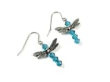Dragonfly Dangle Earrings With Blue Zircon Swarovski Bead Elements