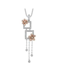 0.78cttw pendant with channeled round in squares, pave rounds on 14K rose gold & droplets of round bezel