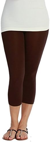 GaryM Women's Plus Size Solid Color Stretch Capri Leggings Dark Brown O/S
