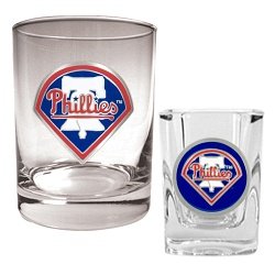 Philadelphia Phillies Rocks Glass and Square Shot Glass Set  (Primary Logo)