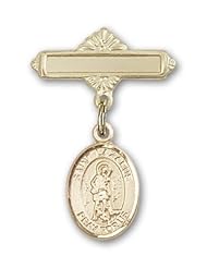 14K Gold Baby Badge with St. Lazarus Charm and Polished Badge Pin
