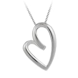 Sterling Silver Tarnish-Free Medium Asymmetrical Heart Slide Pendant w/ Rolo Chain, 18