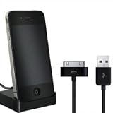 Produkt-Bild: Iprotect ORIGINAL iPhone 4 / 4S Dockingstation schwarz inkl. USB HIGHSPEED Datenkabel mit Line OUT in schwarz Ladestation Basisstation Cradle