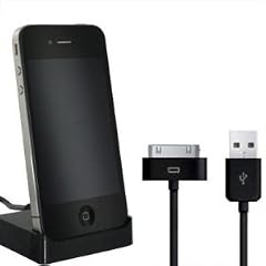 Iprotect ORIGINAL iPhone 4 / 4S Dockingstation schwarz inkl. USB HIGHSPEED Datenkabel mit Line OUT in schwarz Ladestation Basisstation Cradle