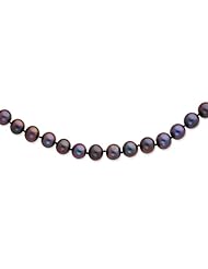 Sterling Silver 16in 9-10mm Black Freshwater Cultured Pearl Necklace.