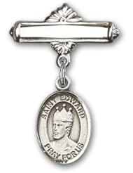 Sterling Silver Baby Badge with St. Edward the Confessor Charm and Polished Badge Pin