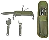 Campers Utility Knife with Pouch, 8-in-1 (Spoon, Fork, Can/Bottle Opener, Corkscrew)