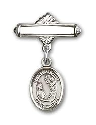Sterling Silver Baby Badge with St. Cecilia Charm and Polished Badge Pin