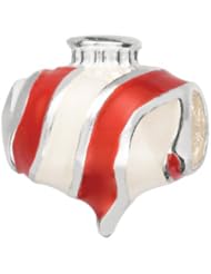 925 Sterling Silver White & Red Sparkle Ornament Bead, For Chamilia, Pandora, Biagi, Personality, Reflections And More Charm Bracelets