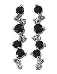 Pair 1/10 CT TW 14K White Gold Genuine Sapphireand Diamond Earring