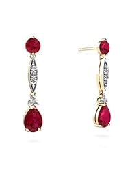 Created Ruby 14kt Yellow Gold Dangle Drop Earrings
