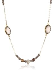 Faceted Smokey Quartz Bezel and Rondelle Bead, Baroque Freshwater Cultured Pearl and Gold over Silver Chain with Clasp Necklace, 36"