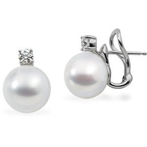 Genuine IceCarats Designer Jewelry Gift 18K Palladium White Gold South Sea Cultured Pearl And Diamond Earrings. Pair 1/2Cttw/12.00Mm Full Butt South Sea Cultured Pearl And Diamond Earrings In 18K Palladium White Gold
