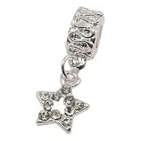 Believe Beads © Star with clear stones dangle Charm Bead will fit pandora/troll/Chamilia Style