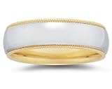 7 mm Two Toned Yellow Milgrain Edge Comfort-Fit Men's Wedding Band in 14k Two-Tone Gold
