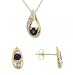 Jewelry : Solid Gold Stud Earrings & Pendant Neckace Set - Sapphire Diamond