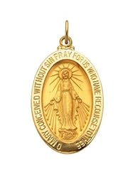 Oval Miraculous Medal Pendant in Solid 14 Karat Yellow Gold 23.00X16.00 MM