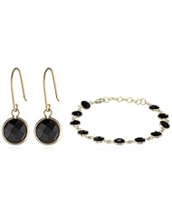 Gold-Plated Sterling Silver and Onyx Bracelet and Earrings Jewelry Set