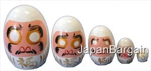 White Matryoshka Daruma Nesting Doll #MD3/W