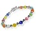 .925 Sterling Silver Round Multicolor 6mm Cats Eye Beads 6.5" Bracelet With Toggle Clasp