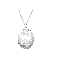 Sterling Silver Oval Hand Engraved Four Picture Locket Necklace, 20"