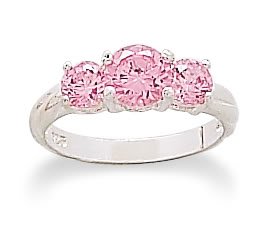 Sterling Silver Two 4.5mm and One 6mm Pink CZ Ring / Size 8
