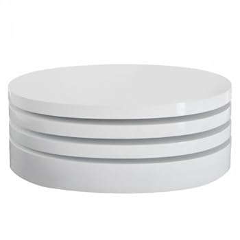 Table basse ovale blanc laqué à 3 plateaux tournants INDRA