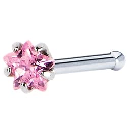 18 Gauge Pink Star Cubic Zirconia Nose Bone