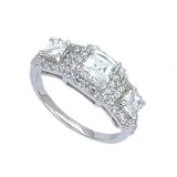 .925 Sterling Silver Promise Ring With Three Princess Cut Cubic Zirconias In Cluster Setting