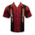 Skull Flames Dice Tatoo Embroidered Biker Shirt, Rockabilly, Dragonfly