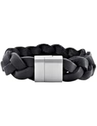 Braided Leather & Stainless Steel Bracelet 08.50 Inch Black Leg046