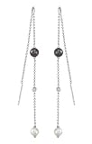 14K White Gold Black and White Pearl and Diamond Earrings