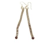Garnet Earrings 04 Dangle Red Lantern Chain Silver Crystal Healing Gemstone 3.9