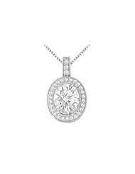 Oval and Round Cubic Zirconia Pendant in 14K White Gold 3.75 Carats TGW