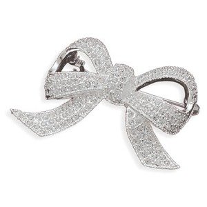 Bow Pin Brooch Swarovski Crystal Plated with Fine Silver