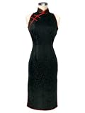 Black Calf-length Silk Dress with Chinese Dragon Motifs