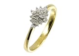 9ct Yellow Gold Diamond Cluster Ladies Ring Size K