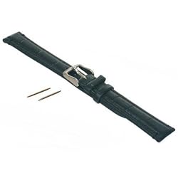 Long Black Leather Watchband Gator Grain 18mm Band