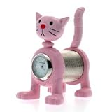 Kleine Miniatur Uhr - coole rosa fauchende Katze