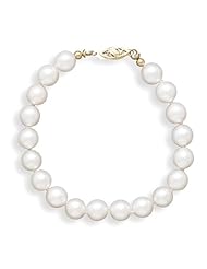 CleverSilvers 7" 7.58mm Grade A Cultured Akoya Pearl Bracelet Individually Knotted With A 14K Yellow Gold Clasp