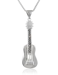 Sterling Silver Brown Diamond Accent Guitar Pendant Necklace