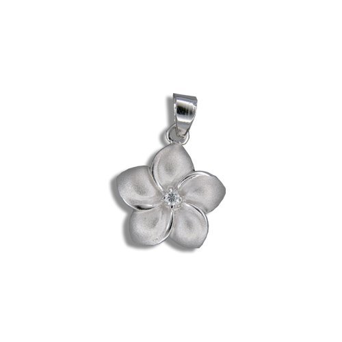 Hawaiian Heirloom Jewelry Plumeria Flower CZ Silver Pendant