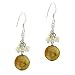Sterling Silver .925 Iridescent Champagne White Genuine Freshwater Cultured Coin Pearl Dangle Rolo Link Round Dangle Hook Chain Cluster Earrings