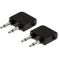 7dayshop Nickel-Plated Airplane Headphone Adapter (x2) - Twin Pack - Dual Mono 3.5mm to 3.5mm Stereo Socket
