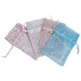 Assorted Silver & Gold Design Organza Drawstring Gift Bags 3x5 Inch (12 Bags)