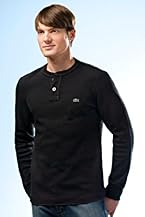 Long Sleeve Woven Trim Henley Waffle T-Shirt