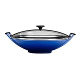 Le Creuset Enameled Cast-Iron 14-1/4-Inch Wok with Glass Lid, Cobalt Blue