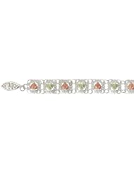 Womens Sterling Silver, 12k Green and Rose Gold, Filigree Box Link Bracelet in in Black Hills Gold Motif, 7"